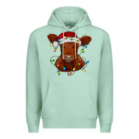 Seafoam Christmas baby red angus calf with lights Premium Hoodie - RanaPortraitStore