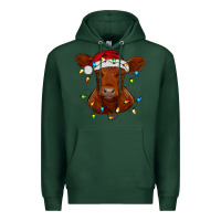 Christmas Baby Red Angus Calf With Lights Premium Hoodie | Teevron
