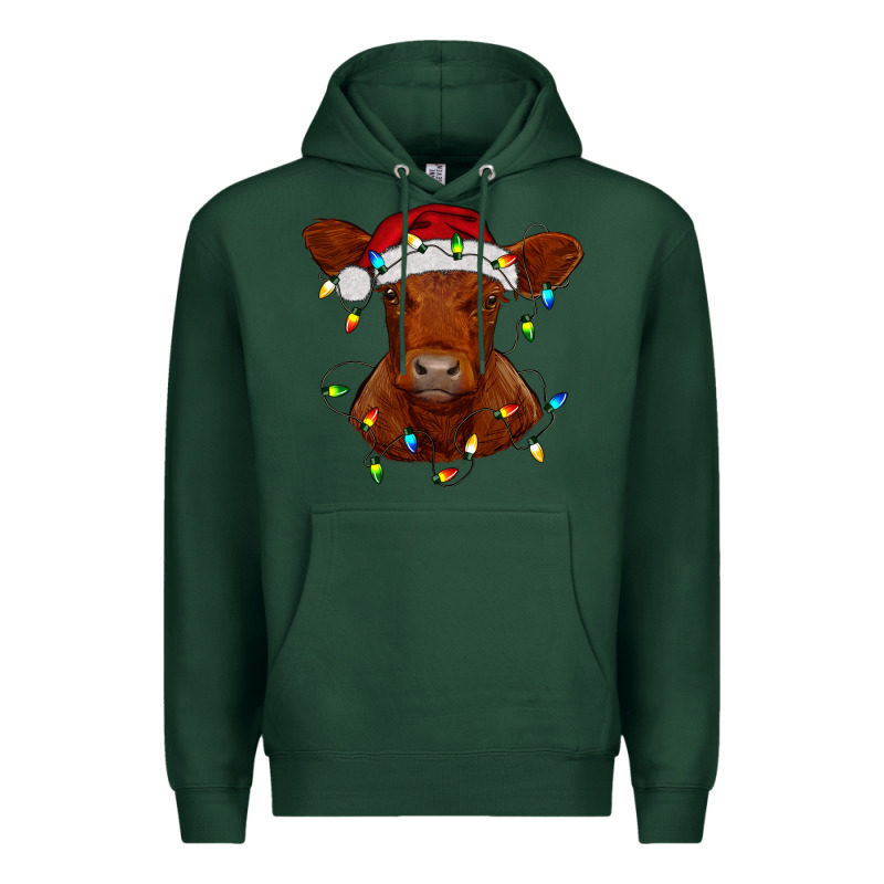 Christmas Baby Red Angus Calf With Lights Premium Hoodie by RanaPortraitStore | Teevron