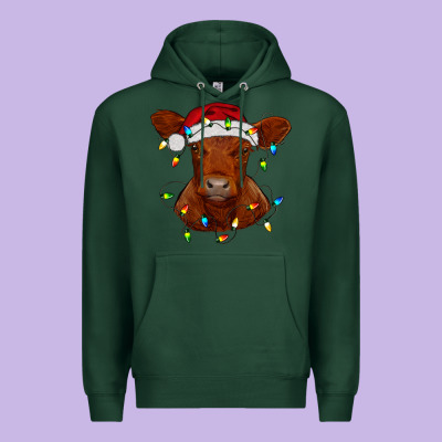 Premium Hoodie Christmas baby red angus calf with lights