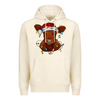 Tofu Christmas baby red angus calf with lights Premium Hoodie - RanaPortraitStore
