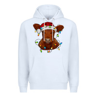 White Christmas baby red angus calf with lights Premium Hoodie - RanaPortraitStore