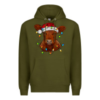 Army Green Christmas baby red angus calf with lights Premium Hoodie - RanaPortraitStore