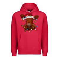 Cardinal Christmas baby red angus calf with lights Premium Hoodie - RanaPortraitStore