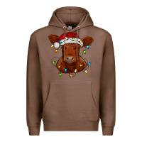 Chestnut Christmas baby red angus calf with lights Premium Hoodie - RanaPortraitStore