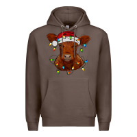 Coffee Christmas baby red angus calf with lights Premium Hoodie - RanaPortraitStore