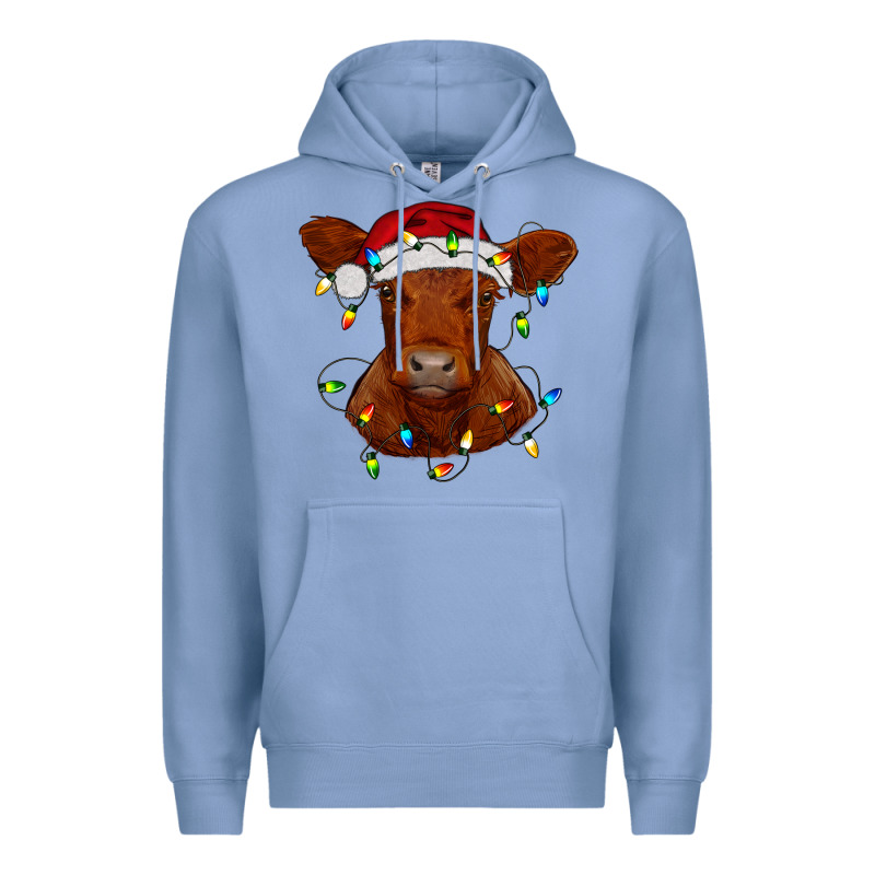 Christmas Baby Red Angus Calf With Lights Premium Hoodie by RanaPortraitStore | Teevron