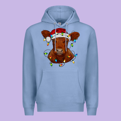 Premium Hoodie Christmas baby red angus calf with lights