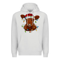 Dove Grey Christmas baby red angus calf with lights Premium Hoodie - RanaPortraitStore