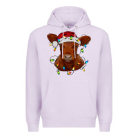 Lilac Christmas baby red angus calf with lights Premium Hoodie - RanaPortraitStore