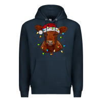 Navy Christmas baby red angus calf with lights Premium Hoodie - RanaPortraitStore