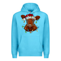 Ocean Blue Christmas baby red angus calf with lights Premium Hoodie - RanaPortraitStore