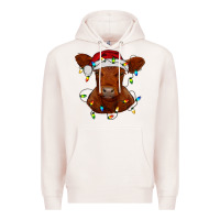 Pale Pink Christmas baby red angus calf with lights Premium Hoodie - RanaPortraitStore