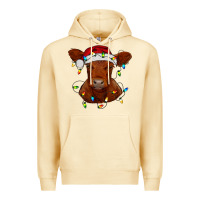 Pina Colada Christmas baby red angus calf with lights Premium Hoodie - RanaPortraitStore