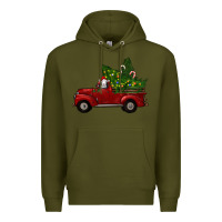 Army Green Christmas Farm Truck With Baby Sheep Premium Hoodie - RanaPortraitStore