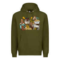 Army Green coffee cups horses Premium Hoodie - texasbilliewilder