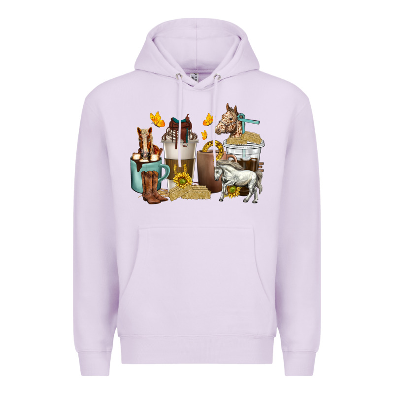 Coffee Cups Horses Premium Hoodie by texasbilliewilder | Teevron