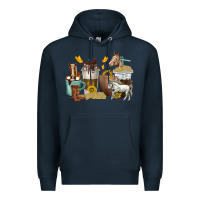Navy coffee cups horses Premium Hoodie - texasbilliewilder