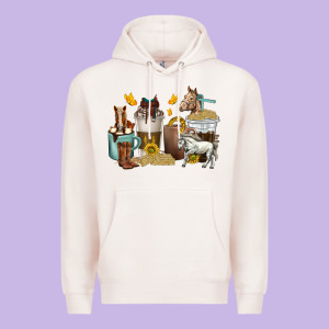 Coffee Cups Horses Premium Hoodie Designed By Texasbilliewilder