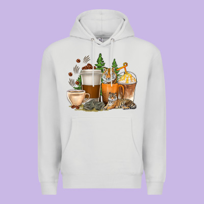 Premium Hoodie coffee cups tiger with coffee beans