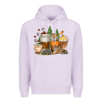 Lilac coffee cups tiger with coffee beans Premium Hoodie - texasbilliewilder