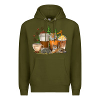 Army Green coffee cups tiger with coffee beans Premium Hoodie - texasbilliewilder