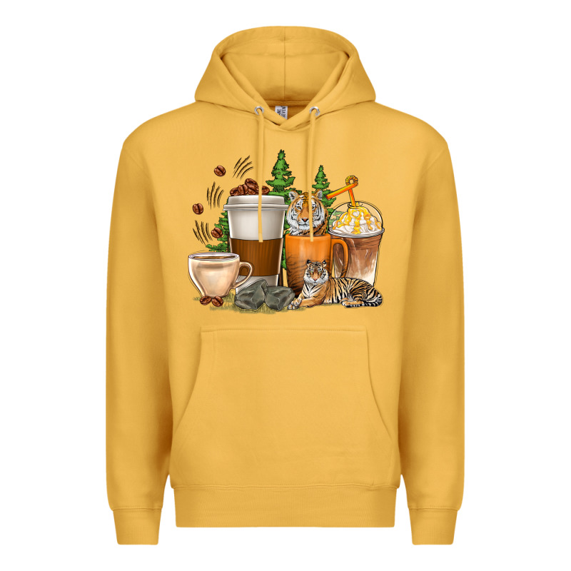 Coffee Cups Tiger With Coffee Beans Premium Hoodie by texasbilliewilder | Teevron