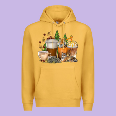 Premium Hoodie coffee cups tiger with coffee beans