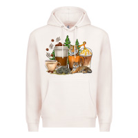 Pale Pink coffee cups tiger with coffee beans Premium Hoodie - texasbilliewilder