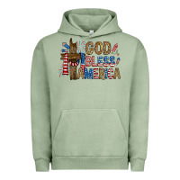 Pigment Oil Green god  bless america with cross Urban Hoodie - RanaPortraitStore