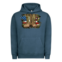Pigment Midnight Navy american flag with army boots Urban Hoodie - RanaPortraitStore