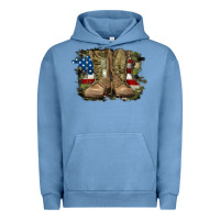 Pigment Pebble Blue american flag with army boots Urban Hoodie - RanaPortraitStore