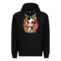 Black cut cow with sunflower and leopard  pink Premium Hoodie - texasbilliewilder