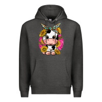 Charcoal Heather cut cow with sunflower and leopard  pink Premium Hoodie - texasbilliewilder