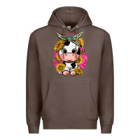 Coffee cut cow with sunflower and leopard  pink Premium Hoodie - texasbilliewilder