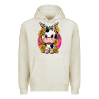 Oatmeal Heather cut cow with sunflower and leopard  pink Premium Hoodie - texasbilliewilder