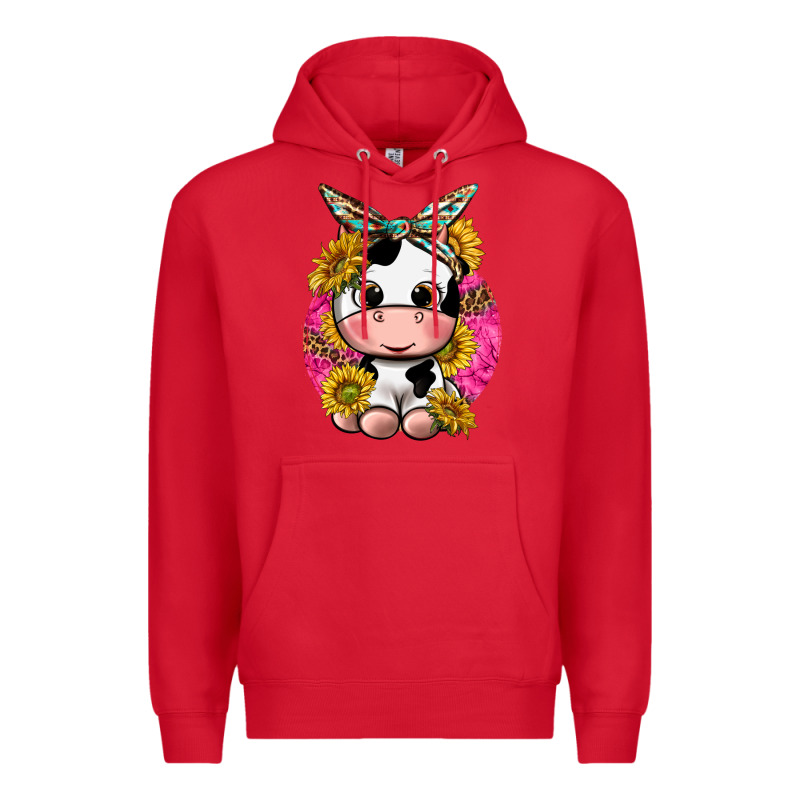 Cut Cow With Sunflower And Leopard  Pink Premium Hoodie by texasbilliewilder | Teevron