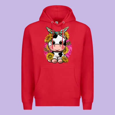 Premium Hoodie cut cow with sunflower and leopard  pink