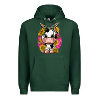 Sports Green cut cow with sunflower and leopard  pink Premium Hoodie - texasbilliewilder