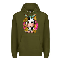 Army Green cut cow with sunflower and leopard  pink Premium Hoodie - texasbilliewilder