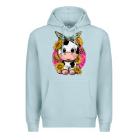 Blue Mist cut cow with sunflower and leopard  pink Premium Hoodie - texasbilliewilder