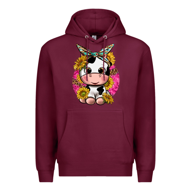 Cut Cow With Sunflower And Leopard  Pink Premium Hoodie by texasbilliewilder | Teevron