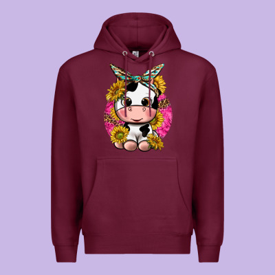 Premium Hoodie cut cow with sunflower and leopard  pink