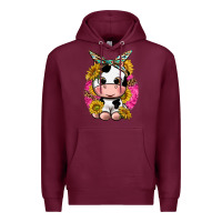 Burgundy cut cow with sunflower and leopard  pink Premium Hoodie - texasbilliewilder