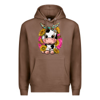 Chestnut cut cow with sunflower and leopard  pink Premium Hoodie - texasbilliewilder