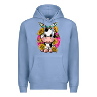 Colony Blue cut cow with sunflower and leopard  pink Premium Hoodie - texasbilliewilder
