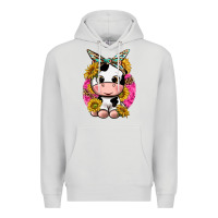 Dove Grey cut cow with sunflower and leopard  pink Premium Hoodie - texasbilliewilder