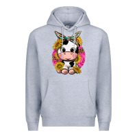Heather Grey cut cow with sunflower and leopard  pink Premium Hoodie - texasbilliewilder