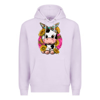 Lilac cut cow with sunflower and leopard  pink Premium Hoodie - texasbilliewilder