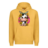 Mustard cut cow with sunflower and leopard  pink Premium Hoodie - texasbilliewilder